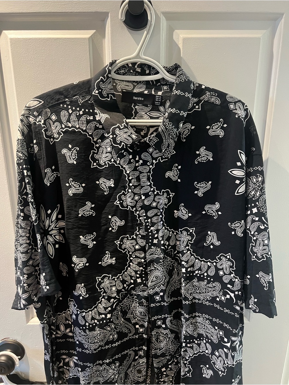 Bershka Black and White Paisley Bandana Button-Up Shirt